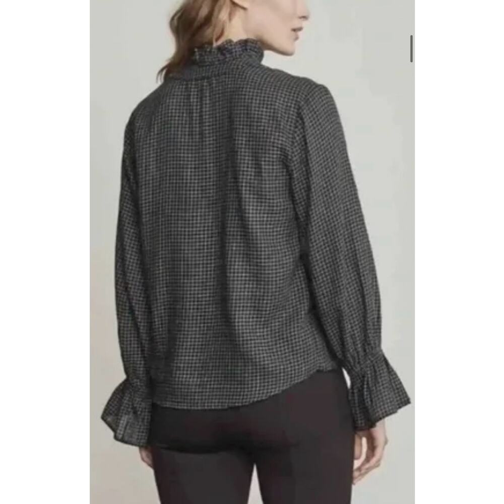 Elizabeth and James Grid Pattern Blouse Black White Medium Long Sleeve Office - Picture 5 of 9